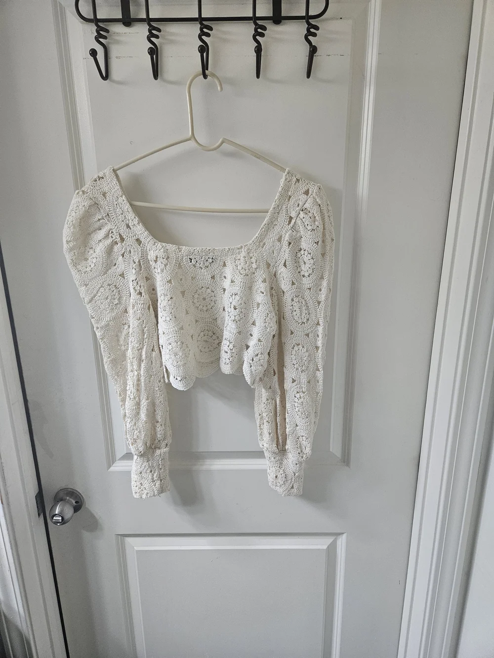 Zara Cream Crochet Square-Neck Crop Top